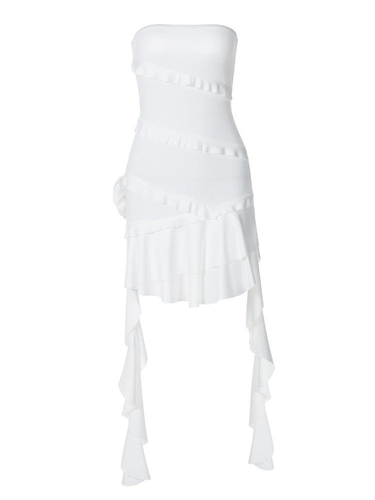 Damen Strapless Cocktailkleid mit Rüschendetails und asymmetrischem Saum R&B