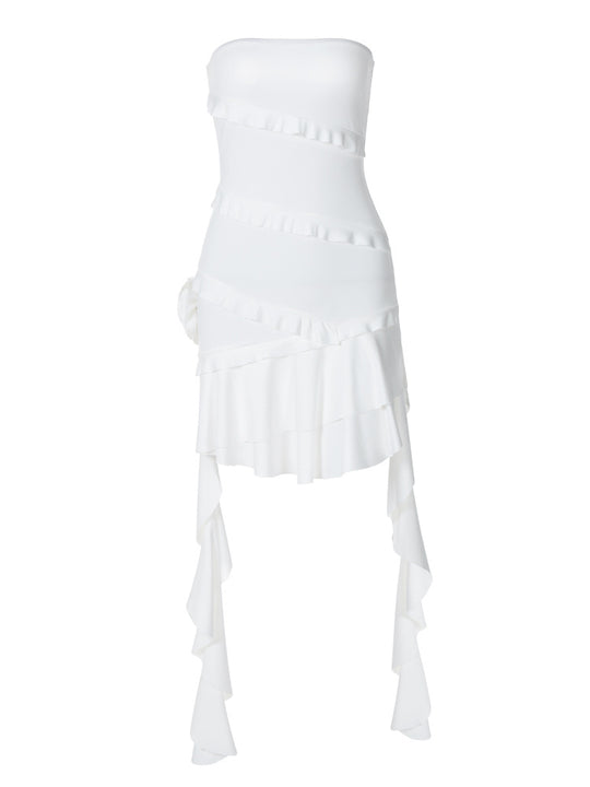 Damen Strapless Cocktailkleid mit Rüschendetails und asymmetrischem Saum R&B