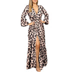 Damen Langarm Wickel Maxi Kleid R&B