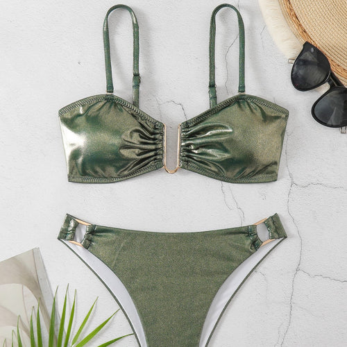 Damen Glänzender zwei-teiliger Bikini mit eleganter Verzierung R&B