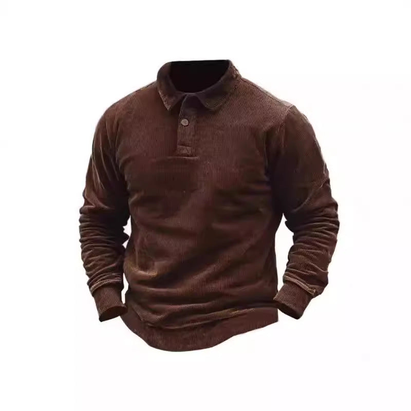 Herren Cord-Polohemd mit Knopfleiste und klassischem Kragen R&B