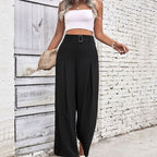 Damen Weite Hose mit eleganten Falten und hochwertigem Taillengürtel R&B