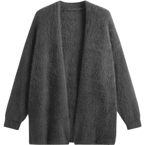 Damen oversized Strickjacke aus weichem Fleece mit offenem Schnitt R&B