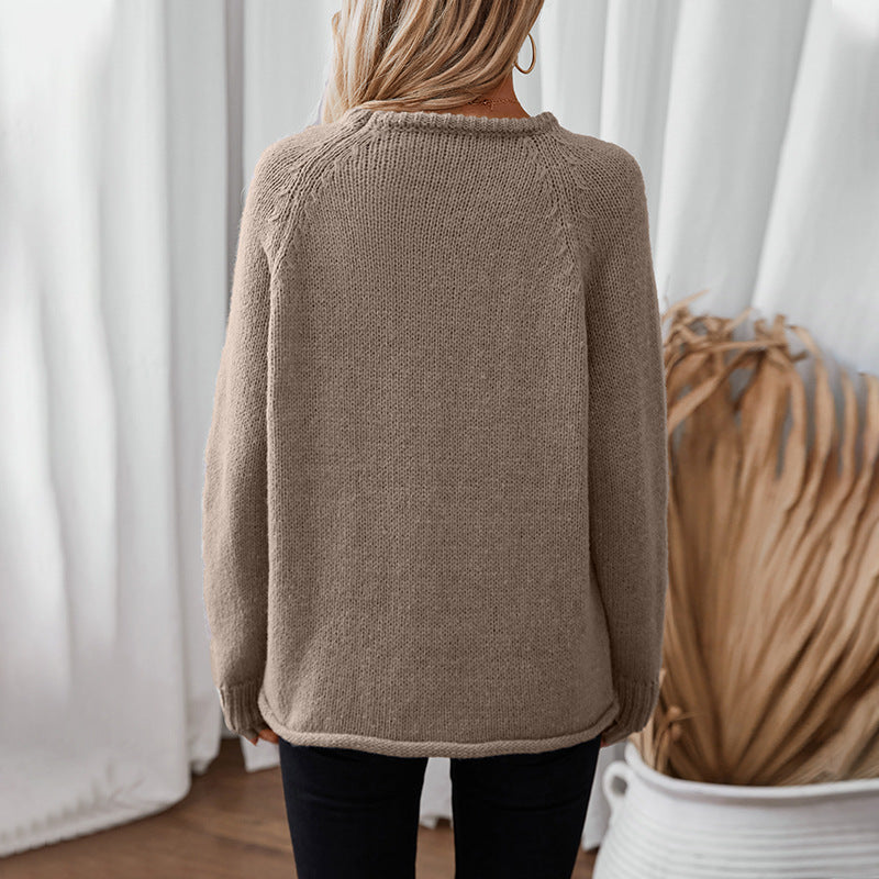 Damen gemütlicher Strickpullover mit weitem Schnitt und Rundhalsausschnitt R&B