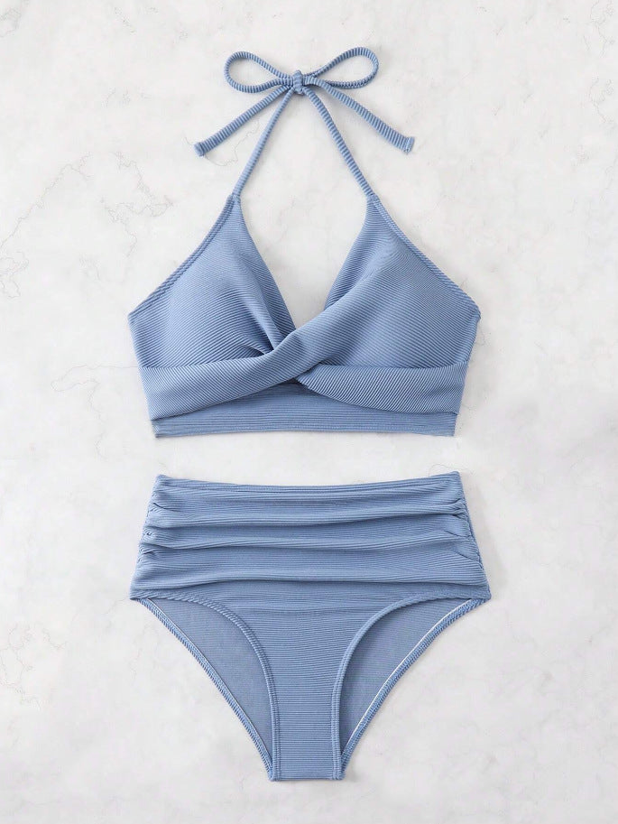 Damen Bikini-Set mit hohem Taillenbund und elegantem Wickeldesign R&B