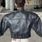 Damen moderne Kunstlederjacke mit elastischem Bund R&B
