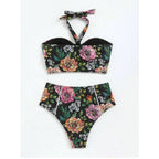 Damen Bikini-Set mit floralem Design und hoch geschnittenem Höschen R&B