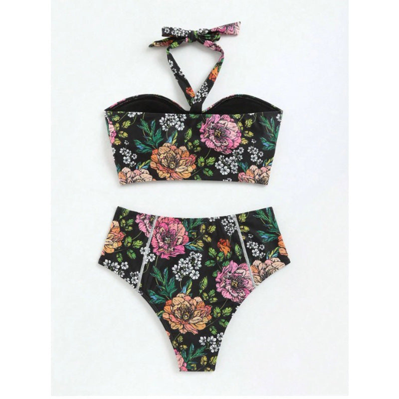 Damen Bikini-Set mit floralem Design und hoch geschnittenem Höschen R&B