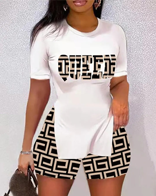 Damen Freizeit-Kombination mit kreativem Tiermuster und bequemen Shorts R&B