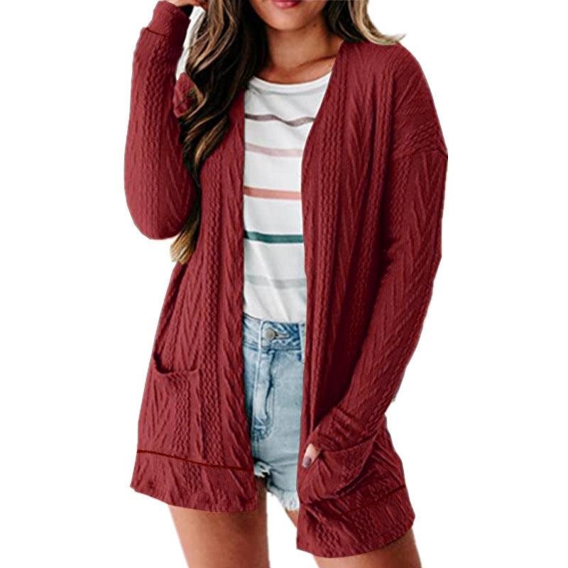 Damen luftige Strickjacke mit Taschen und modernem Design R&B