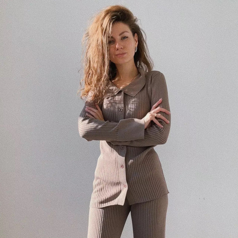 Damen 3-teilige Feinstrick-Loungewear-Set R&B