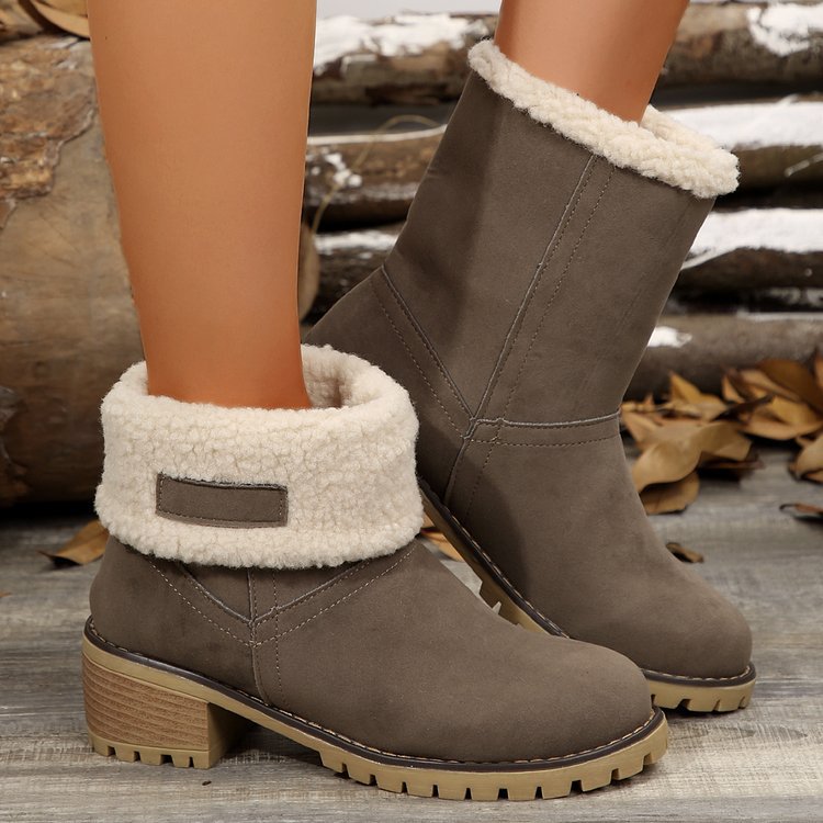 Damen warme Stiefeletten mit flauschigem Schafsfellkragen R&B