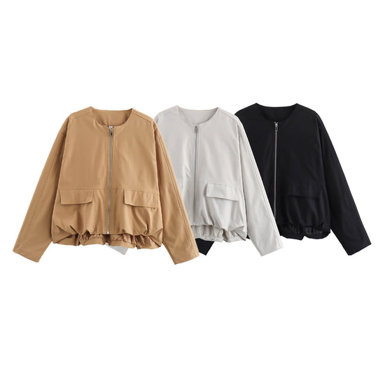 Damen lässige Steppjacke mit praktischen aufgesetzten Taschen und elastischem Bund R&B