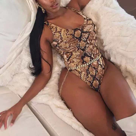 Damen Eleganter Einteiler im Schlangenmotiv R&B