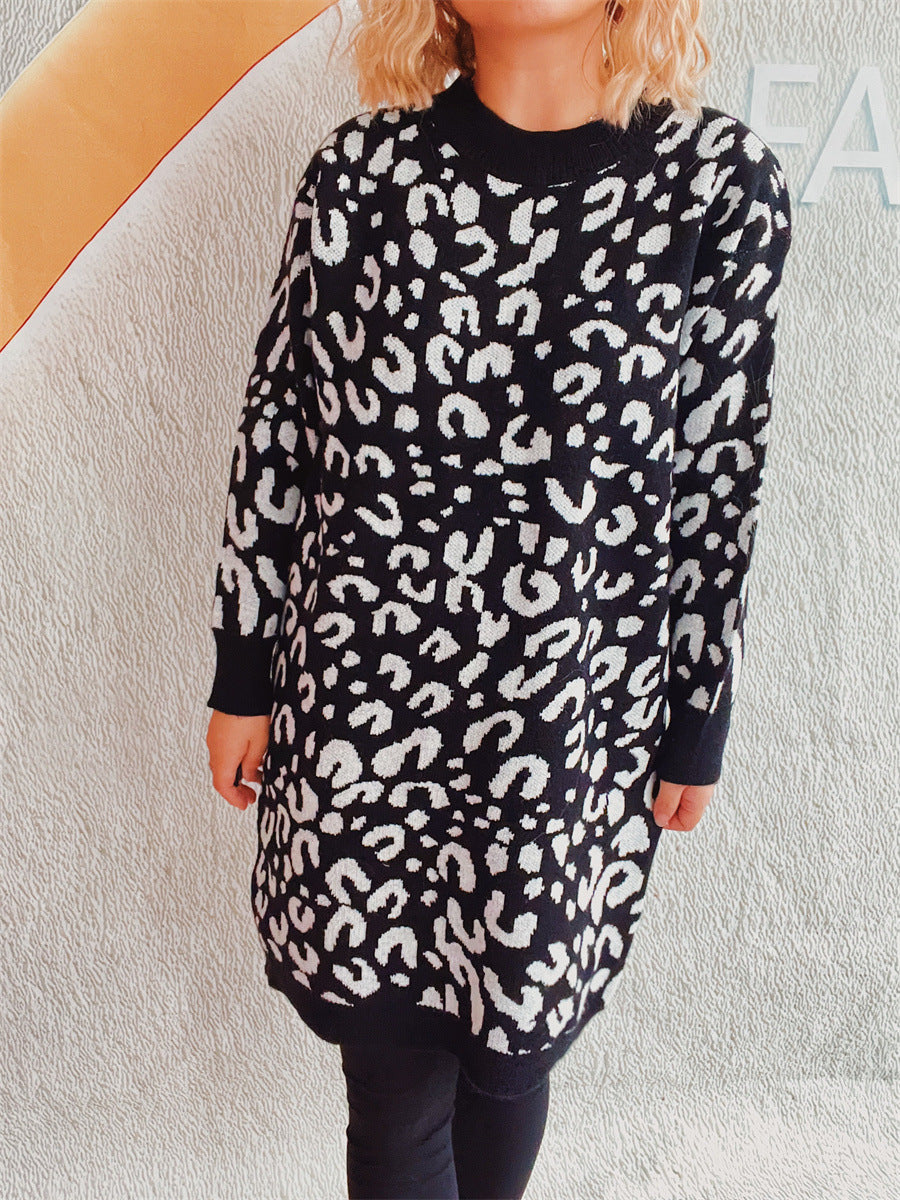 Damen Grobstrickkleid im modernen Leopardenmuster R&B