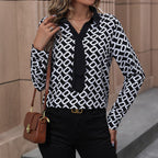 Damen Elegante Bluse mit modernem grafischem Muster und Krawattenverschluss