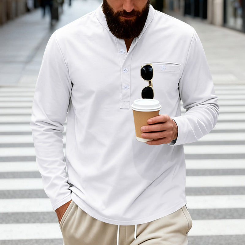 Herren nan lässiges Langarm-Henleyshirt aus Baumwollmischung mit Brusttasche R&B