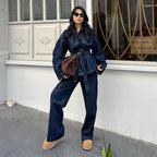 Damen Hoch taillierte Jeans mit weitem Bein und edler Verarbeitung