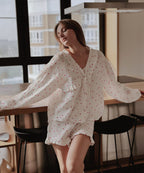 Damen Luxuriöses Pyjama-Set mit leichtem Stoff und Rüschendetails R&B