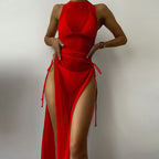 Damen Strandkleid mit verstellbaren Bändern und Raffungen R&B