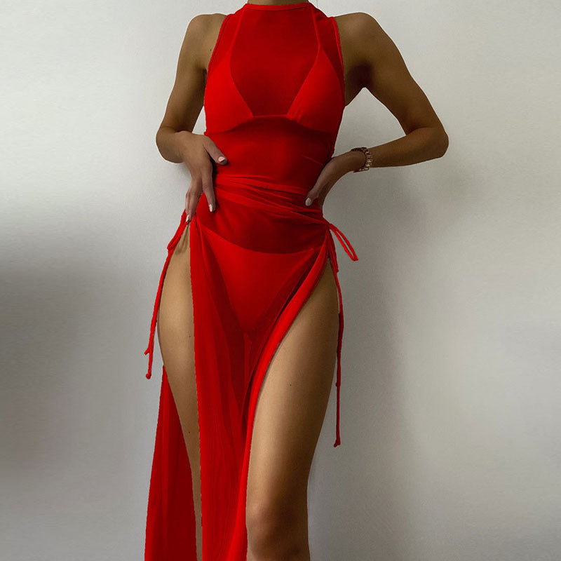 Damen Strandkleid mit verstellbaren Bändern und Raffungen R&B