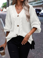 Damen modischer Strickcardigan mit Zopfmuster und Knopfdetail R&B