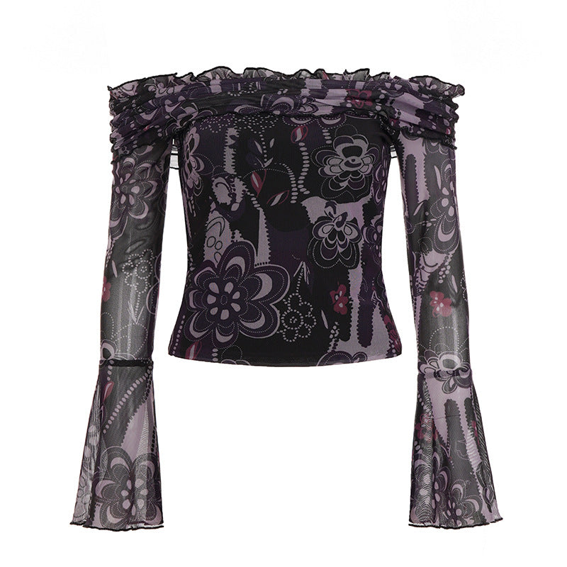 Damen Off-Shoulder Oberteil mit voluminösen Ärmeln und floralem Muster R&B