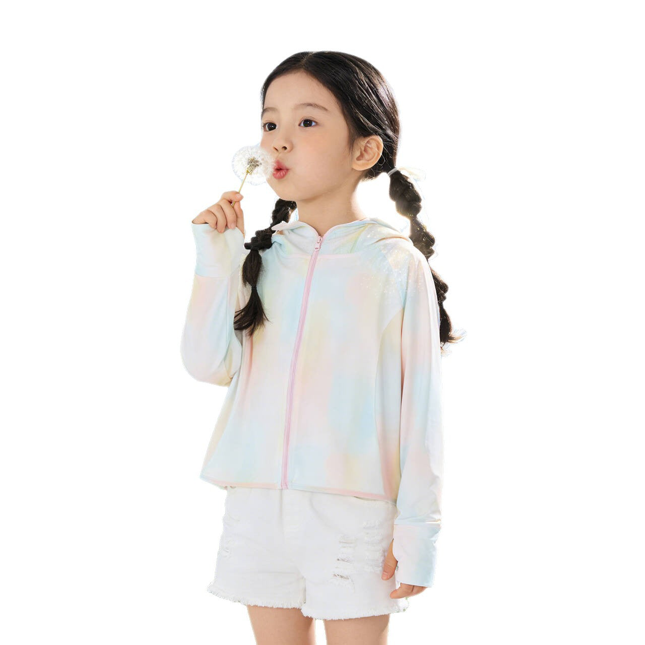 Unisex nan leichte UV-Schutz Kapuzenjacke für Kinder mit durchgehendem Reißverschluss und Daumenlöchern R&B