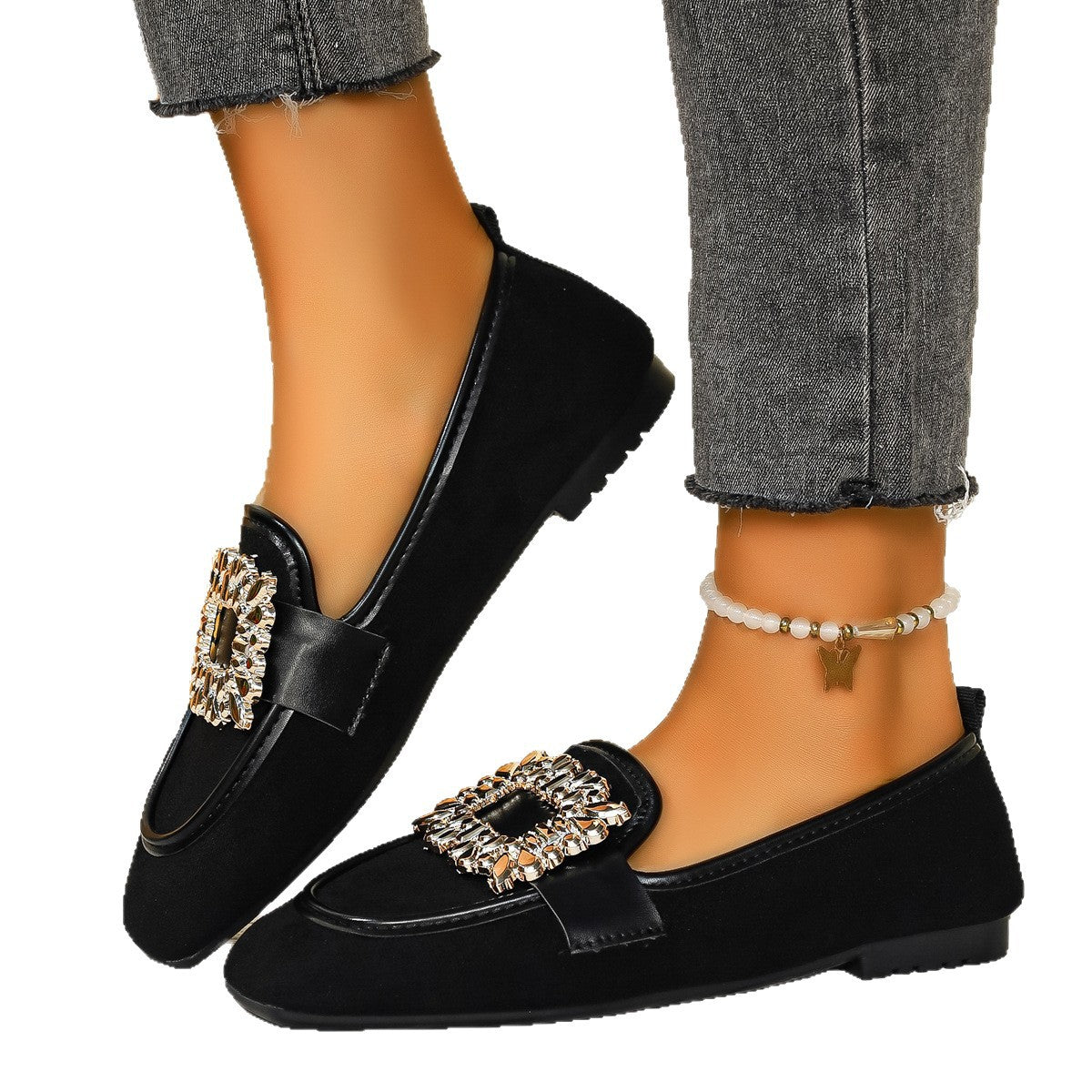 Damen elegante Ballerinas mit geschmackvollem Tiermuster und funkelndem Schmuckdetail R&B