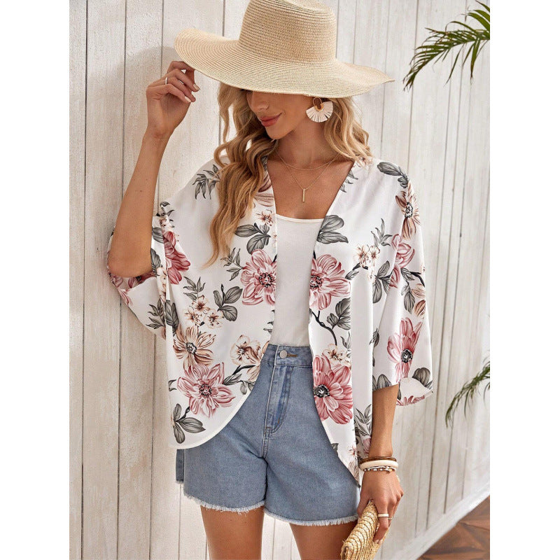 Damen Modischer Kimono mit floralem Design und weit geschnittenen Ärmeln R&B