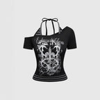 Damen Off-Shoulder Top mit grafischem Design