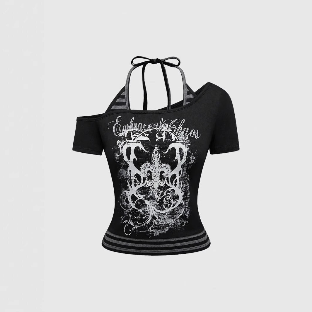 Damen Off-Shoulder Top mit grafischem Design