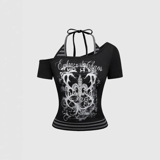 Damen Off-Shoulder Top mit grafischem Design R&B