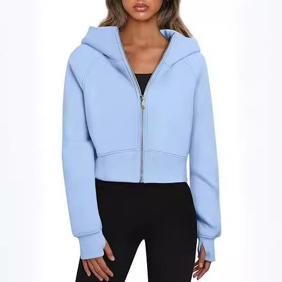Damen cropped Kapuzenjacke mit durchgehendem Reißverschluss R&B