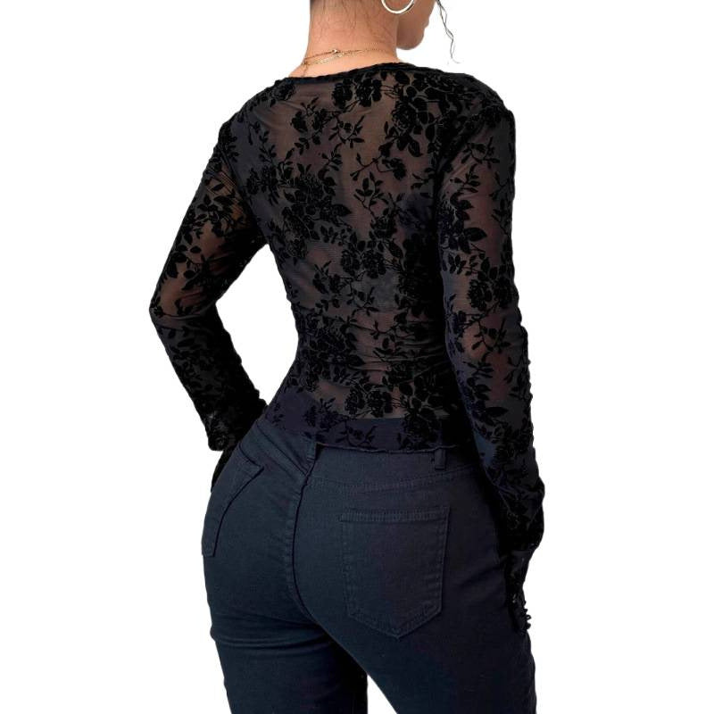 Damen Spitzen-Bodysuit mit tiefem V-Ausschnitt und romantischen Rüschendetails R&B