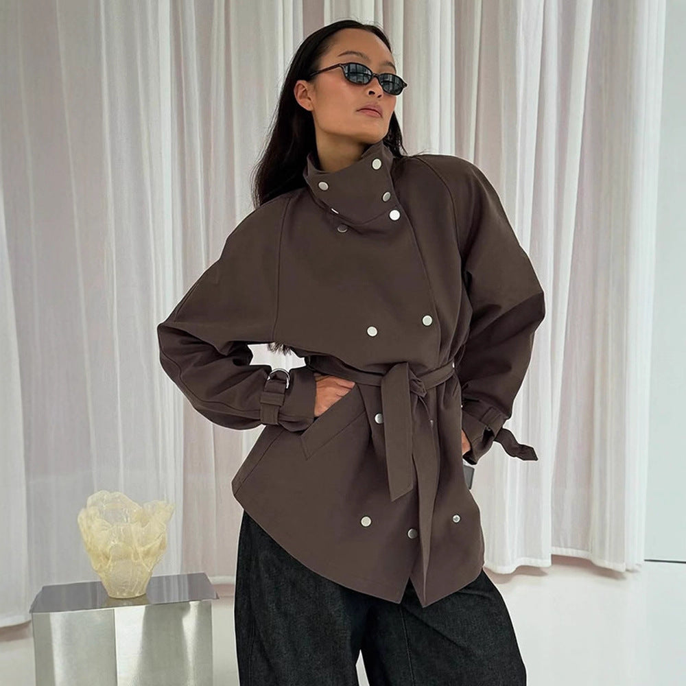 Damen modische Utility-Jacke mit hohem Kragen und praktischen Taschen R&B