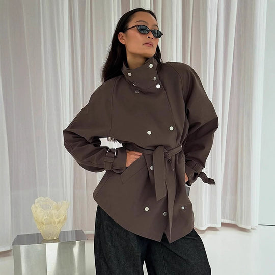 Damen modische Utility-Jacke mit hohem Kragen und praktischen Taschen R&B