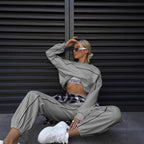 Damen nan kurzes Crop-Sweatshirt und lässige Jogginghose mit kontrastierenden Paspeln R&B