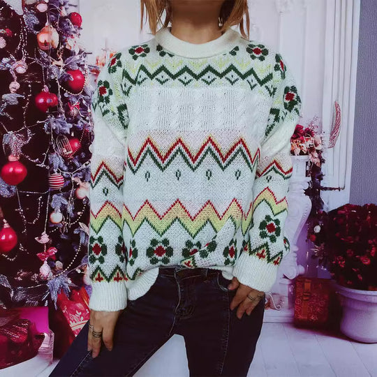 Damen festlicher Strickpullover mit nordischem Muster R&B