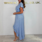 Damen High-Low Rüsch Wickelkleid R&B