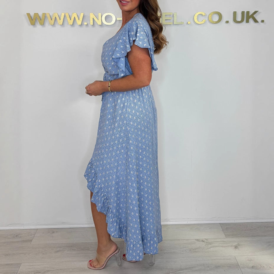 Damen High-Low Rüsch Wickelkleid R&B