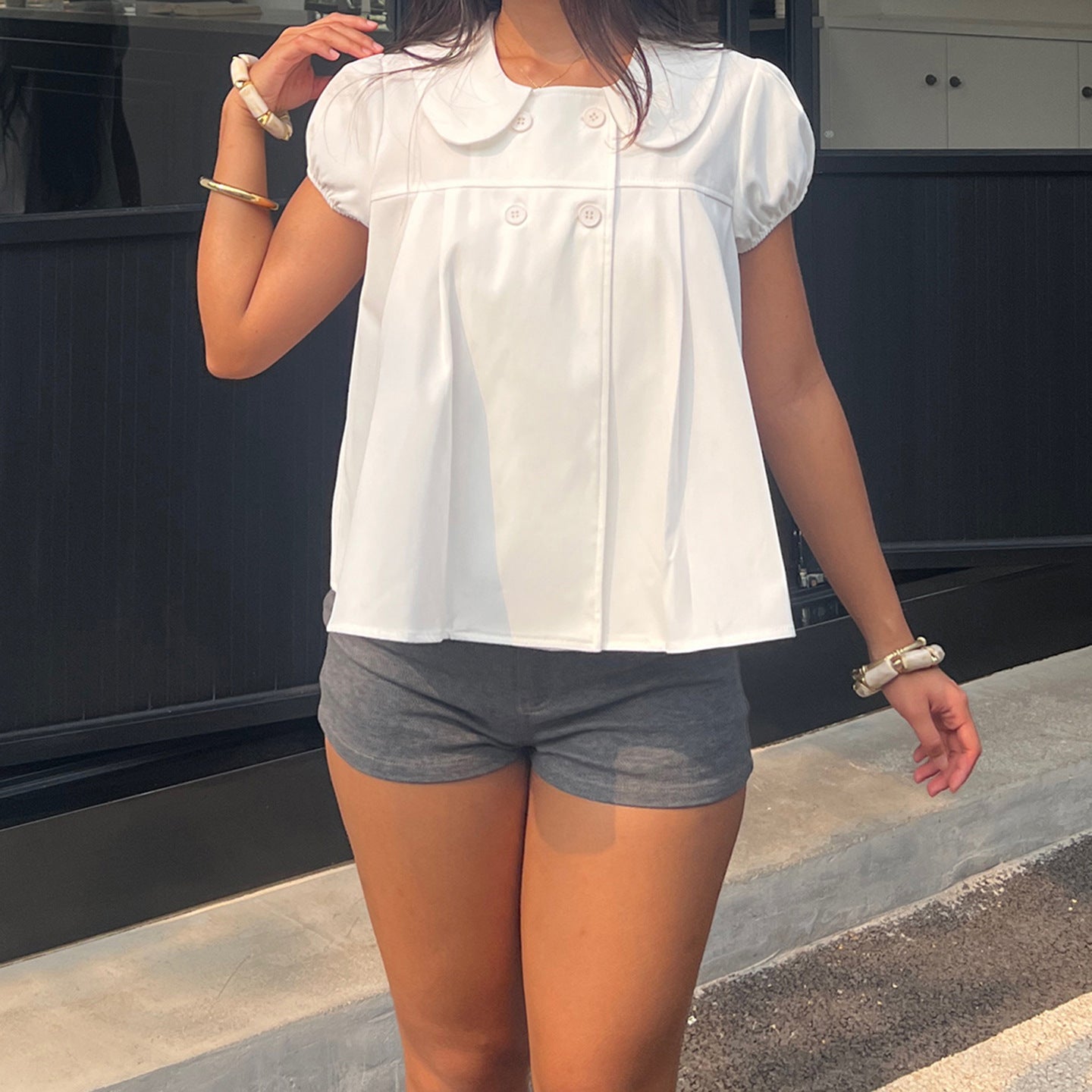 Damen Bluse mit raffinierter Knopfleiste und verspielten Puffärmeln R&B