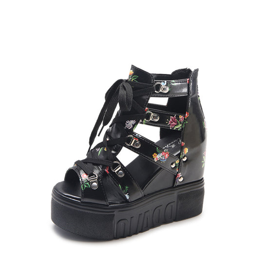 Damen Wedge-Sandaletten mit modischem Floral-Design und elastischen Riemen R&B