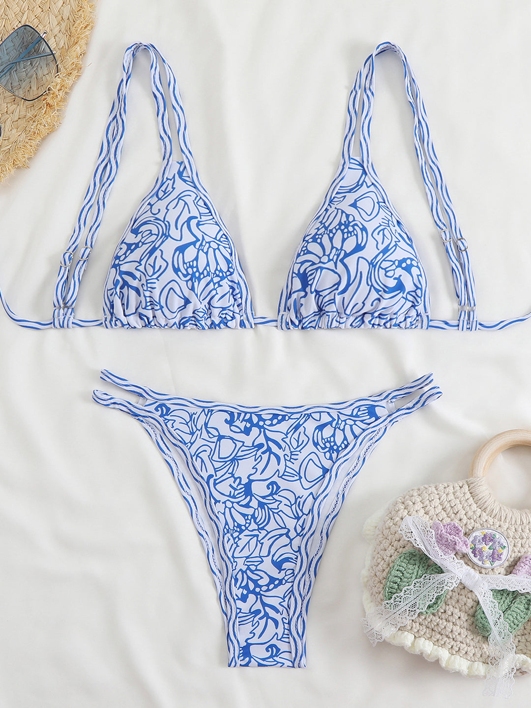 Damen Triangel-Bikini-Set mit lebhaftem Strandmotiv R&B