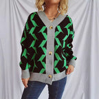 Damen Grobstrickjacke mit grafischem Muster und hochwertigen Knopfdetails R&B