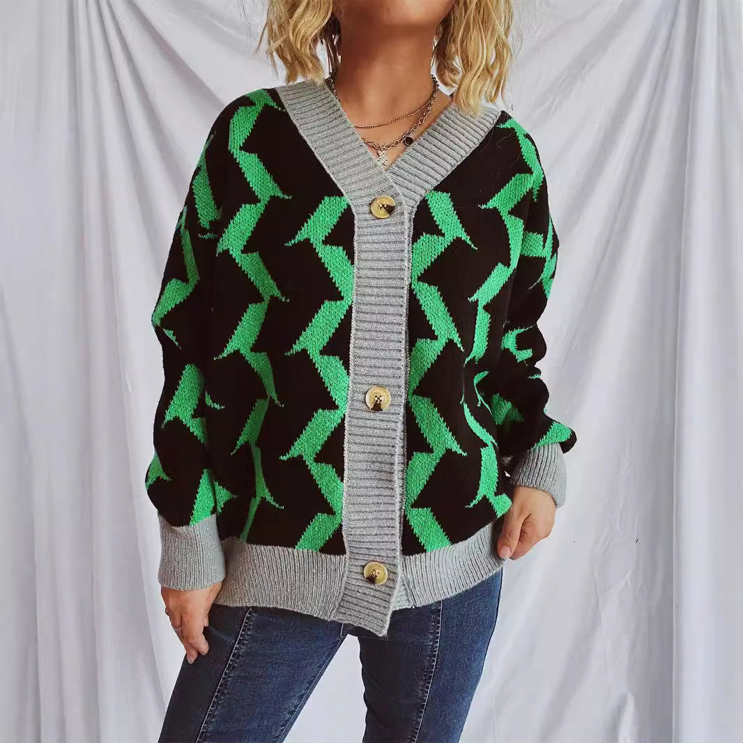 Damen Grobstrickjacke mit grafischem Muster und hochwertigen Knopfdetails R&B