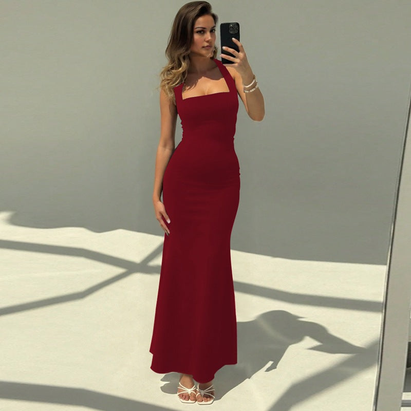 Damen Elegantes Maxikleid mit quadratischem Ausschnitt und figurbetonter Silhouette R&B