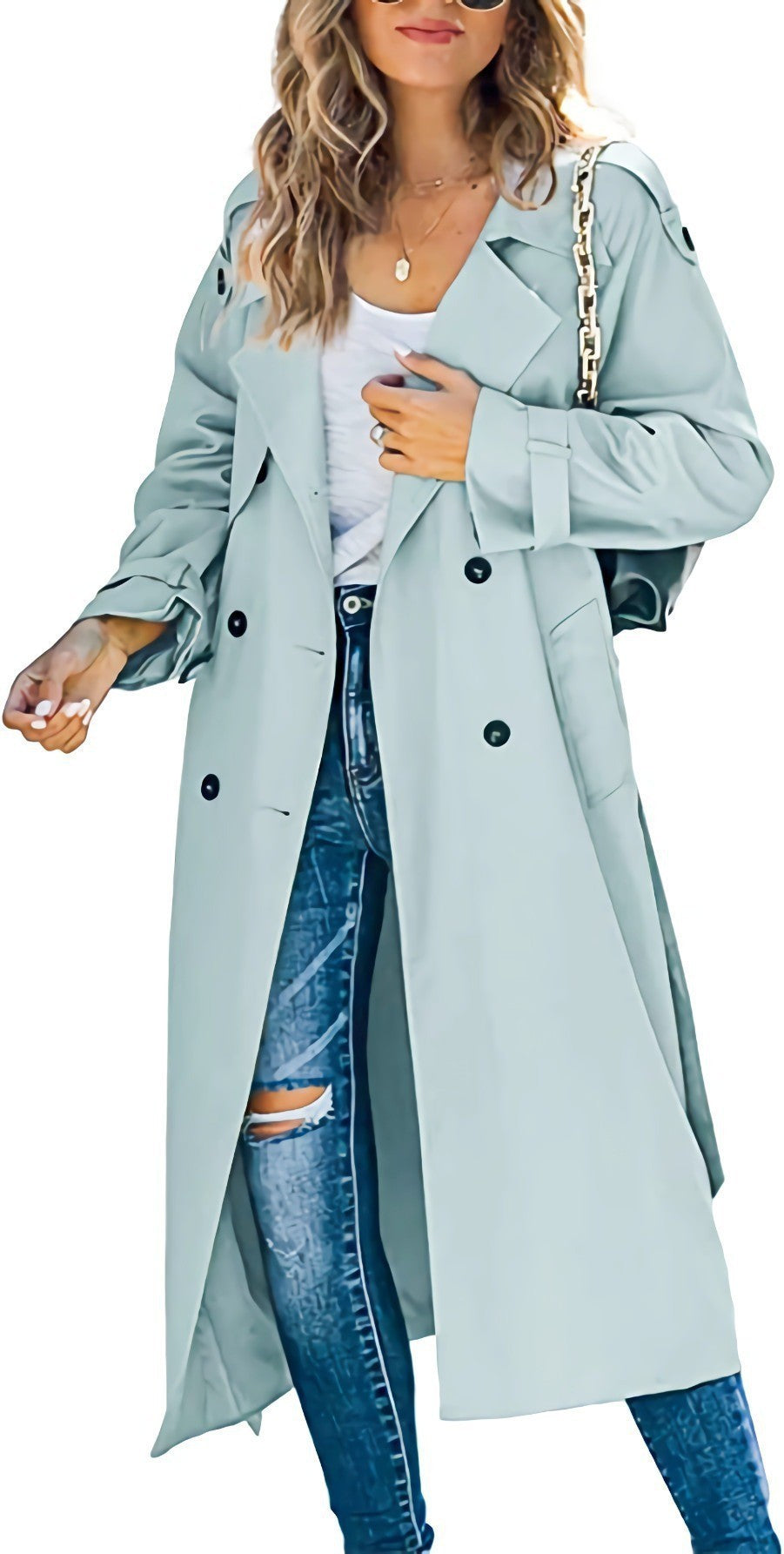 Damen Modischer Trenchcoat mit doppelter Knopfleiste und lässigem Schnitt R&B