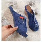 Damen Wedge-Sandalen mit fransigem Design und dekorativer Jeansoptik R&B