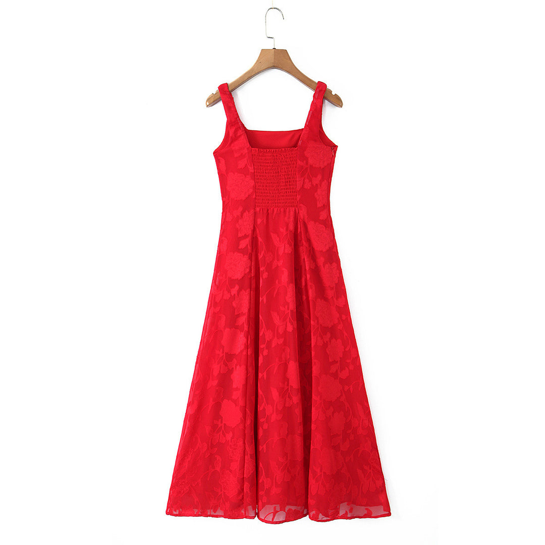 Damen Maxikleid mit floralem Reliefmuster und eleganten Trägern R&B